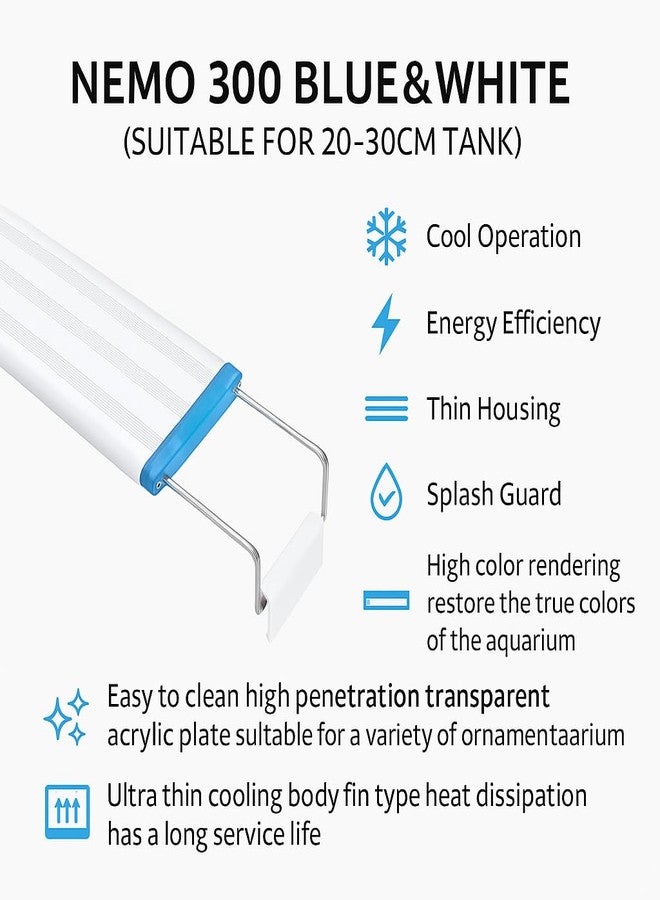VAYINATO Nemo 300 Blue & White Aquarium LED Light - Suitable for 20-30 cm Tanks | Energy Efficient, High Color Rendering, Ultra-Thin Design - Image 2